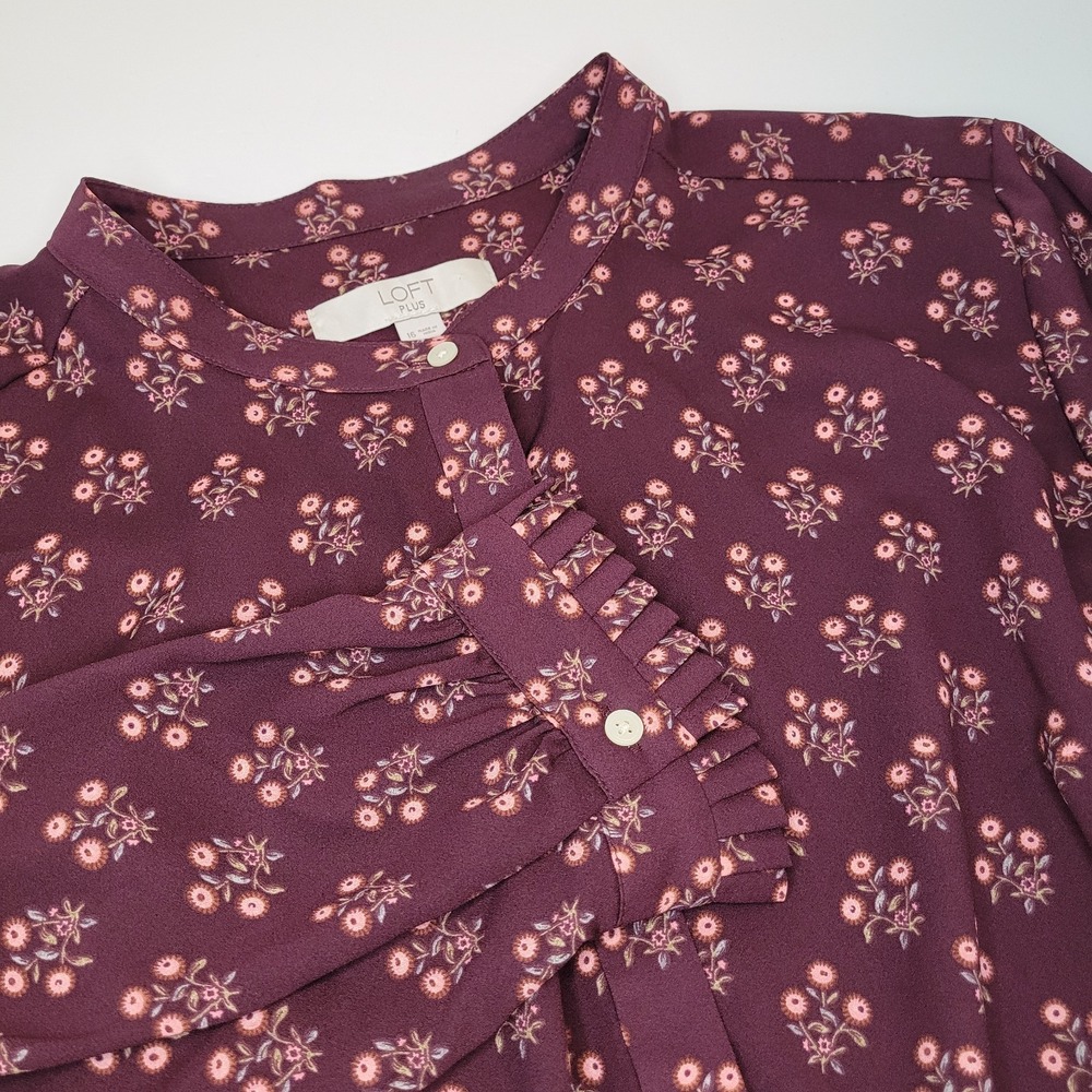Loft‎ Womens Top Boho Cottagecore Coastal Grandma Whimsigoth Floral Pink Red 16
